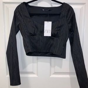 NWT ZARA black satin textured crop top